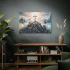 Cross on Mountain Matte Canvas Wall Art — Christian Inspirational Landscape