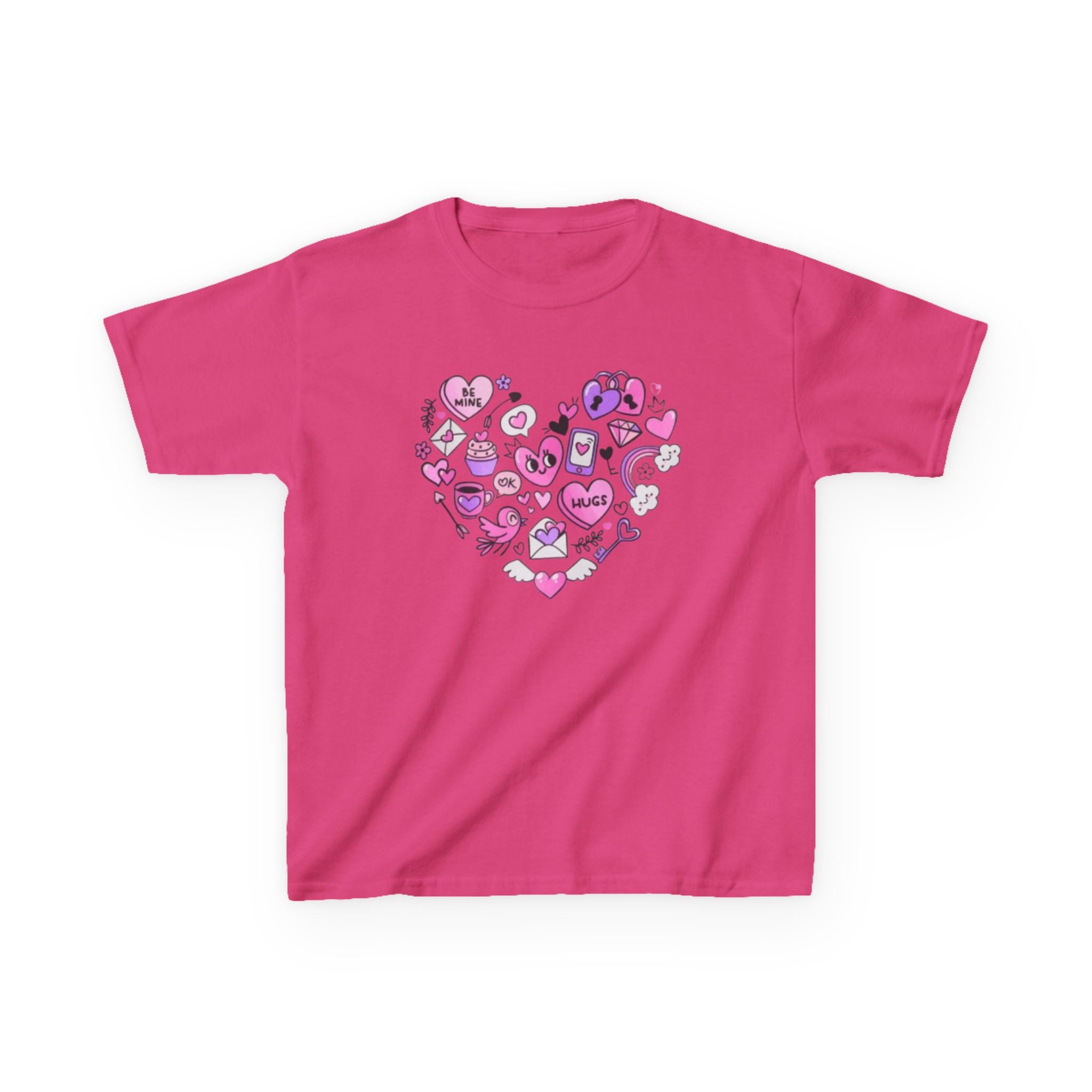 Kids Heart Doodle Tee — Cute Pink Valentine Heart Graphic Shirt