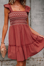Ruffled Short Sleeve Mini Dress