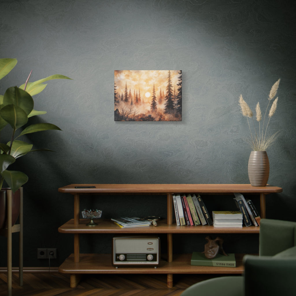 Canvas Wall Art - Misty Pine Forest Sunrise Matte Stretched Canvas