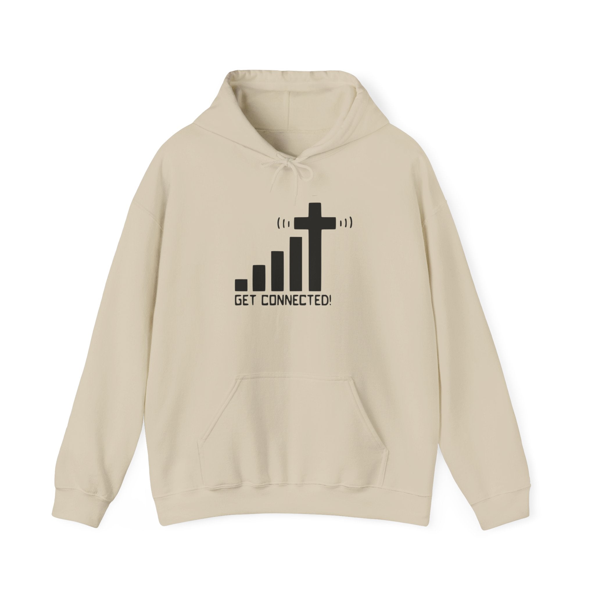 Christian Faith Hoodie — "Get Connected" Signal Bars Cross Design