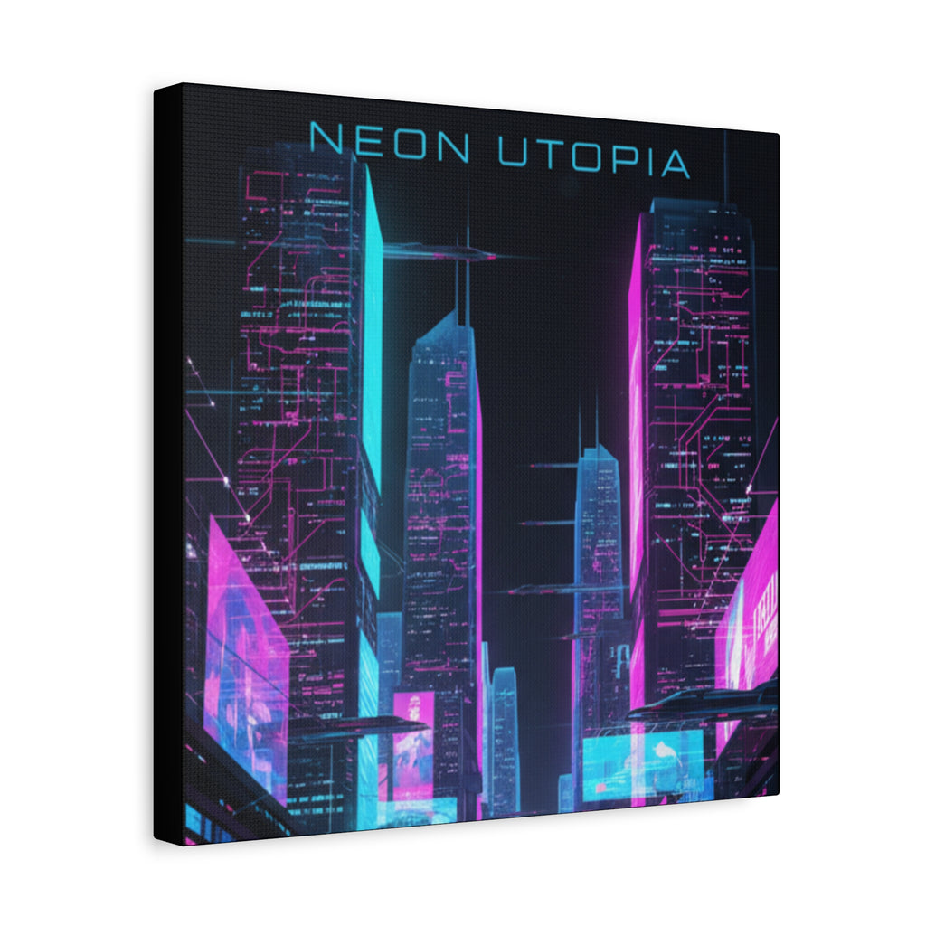 Neon Utopia Cyberpunk Cityscape, Matte Canvas