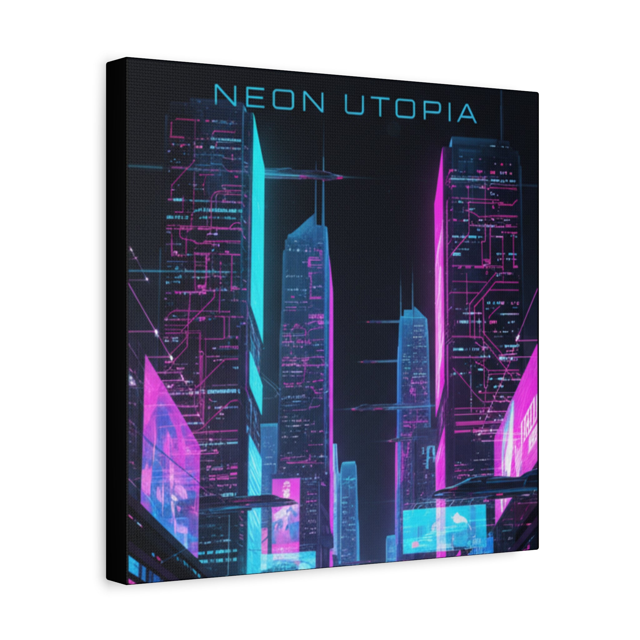 Neon Utopia Cyberpunk Cityscape, Matte Canvas