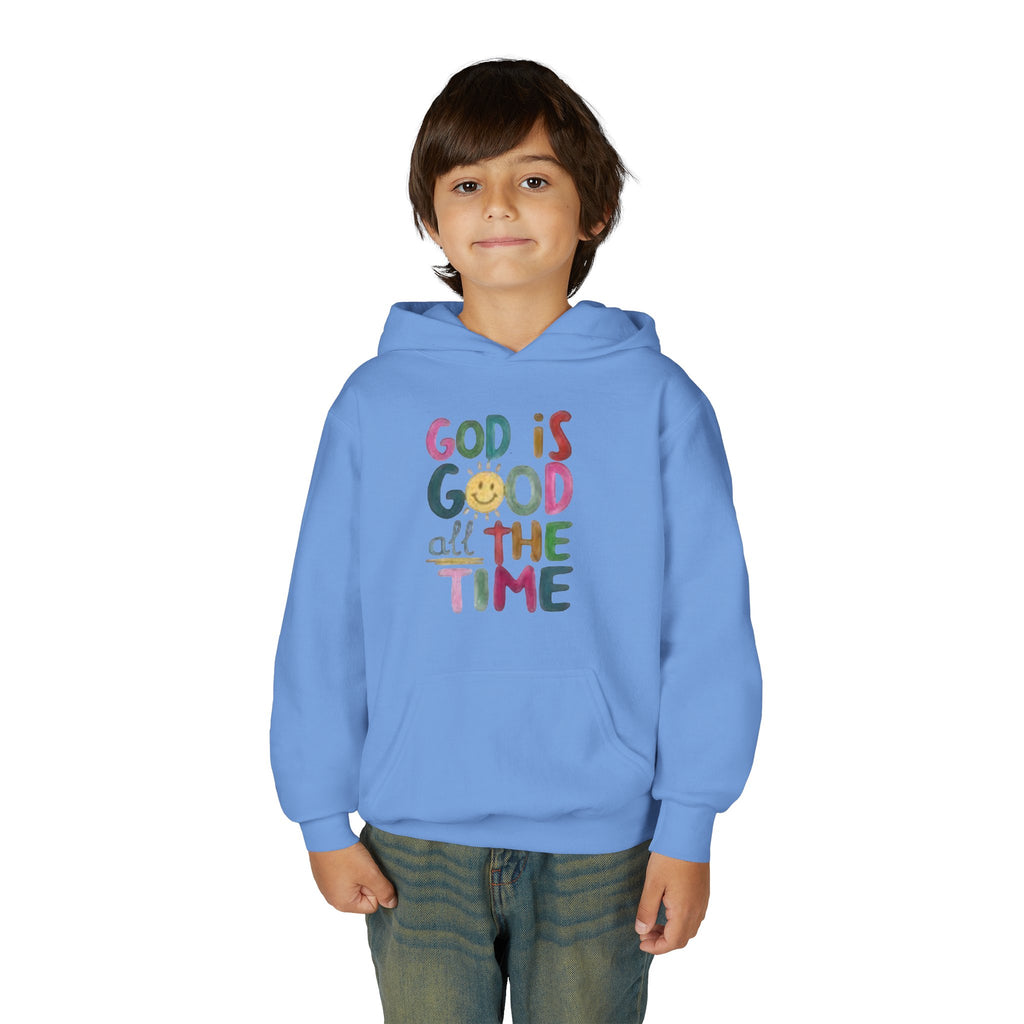 Youth Hoodie — "God Is Good All The Time" Colorful Faith Pullover