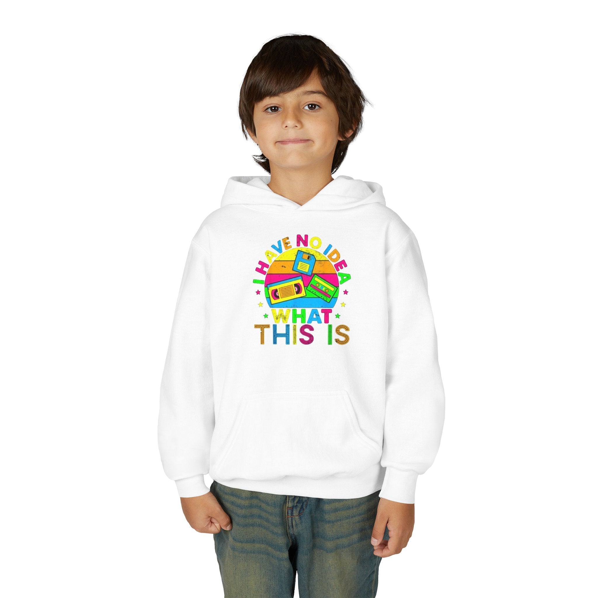 Youth Hoodie — Colorful Retro Cassette 'I Have No Idea What This Is' Graphic