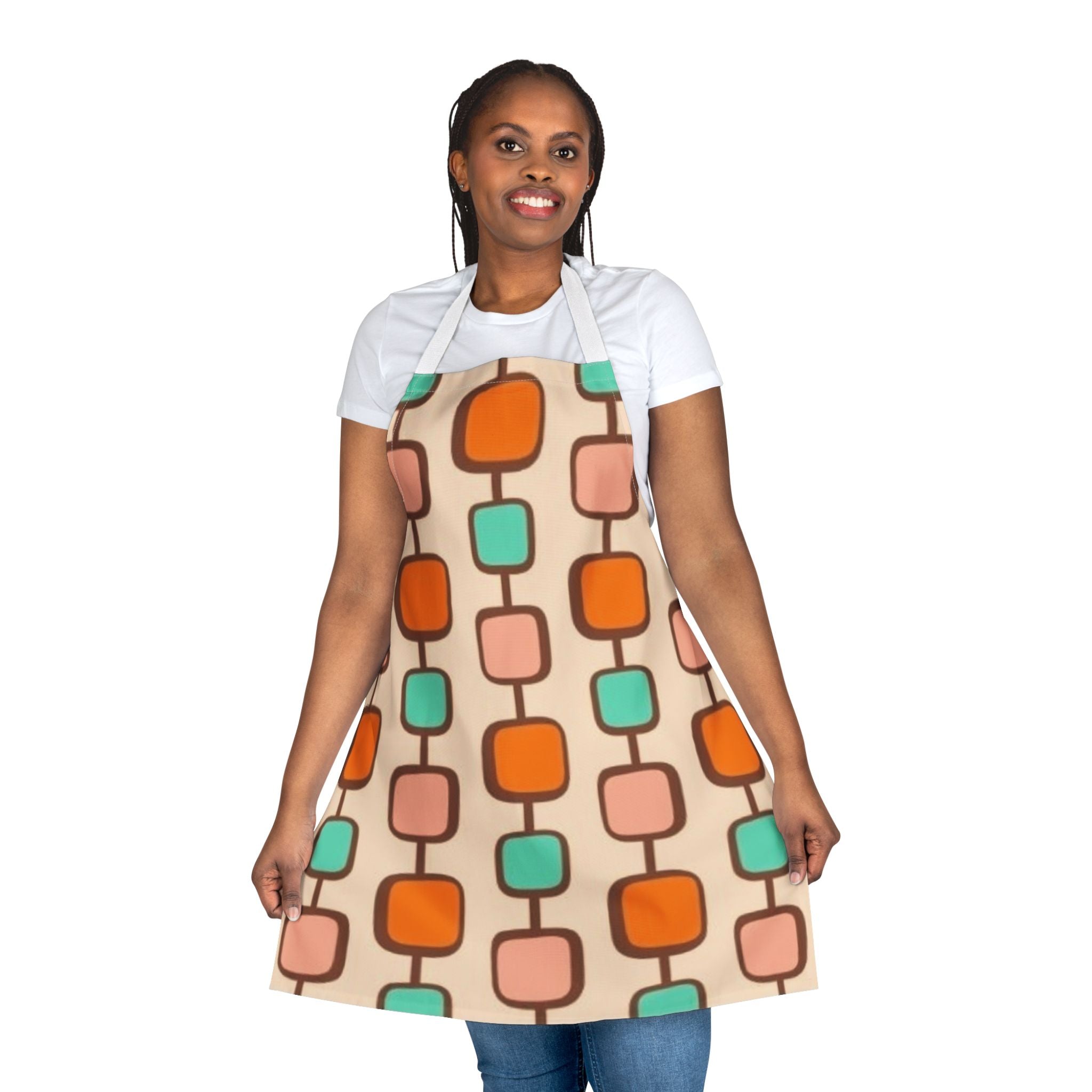 Retro Geometric Apron — Mid Century Mod Pattern in Orange, Peach & Teal