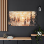 Canvas Wall Art - Misty Pine Forest Sunrise Matte Stretched Canvas