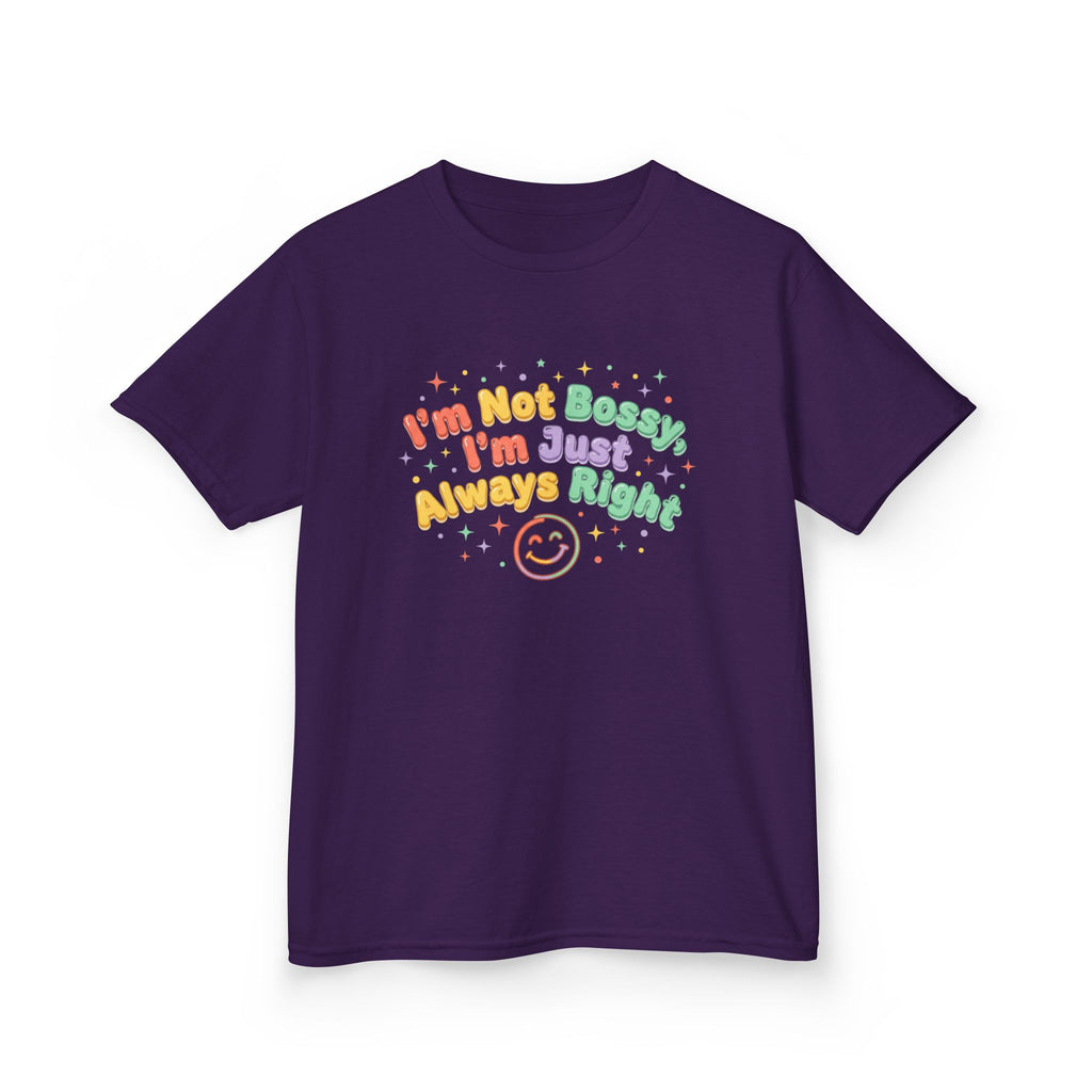 Kids Tee - "I'm Not Bossy I'm Just Always Right" Colorful Smile Graphic