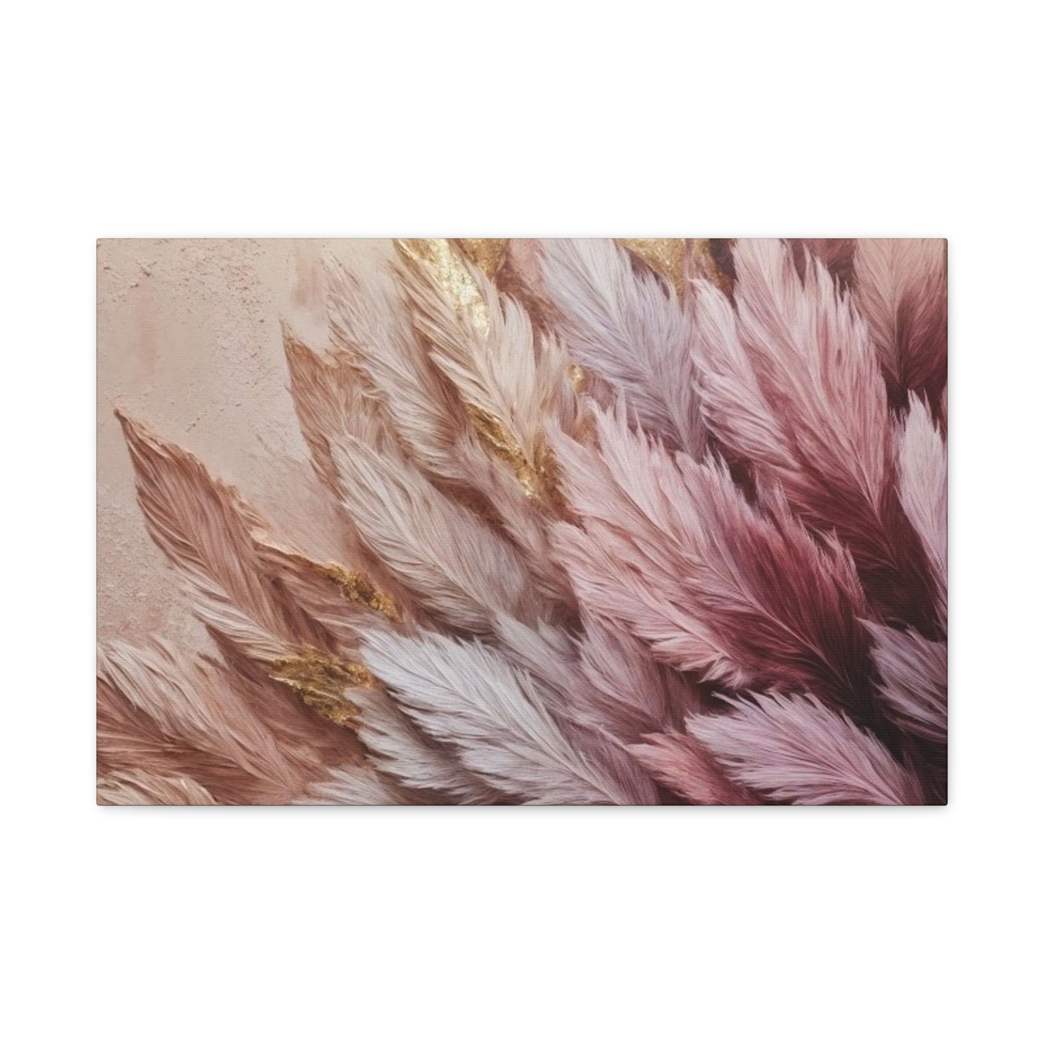 Feathered Pampas Wall Art Canvas — Blush Pink Botanical Decor, Matte Stretched 1.25"