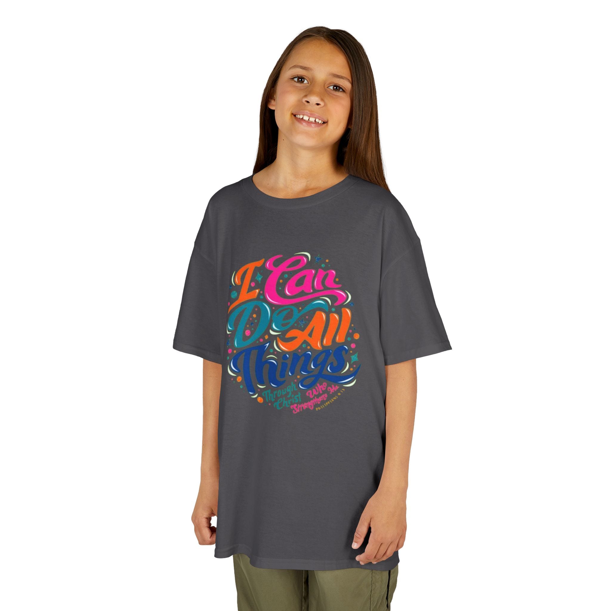 Kids T‑Shirt — "I Can Do All Things" Inspirational Rainbow Tee