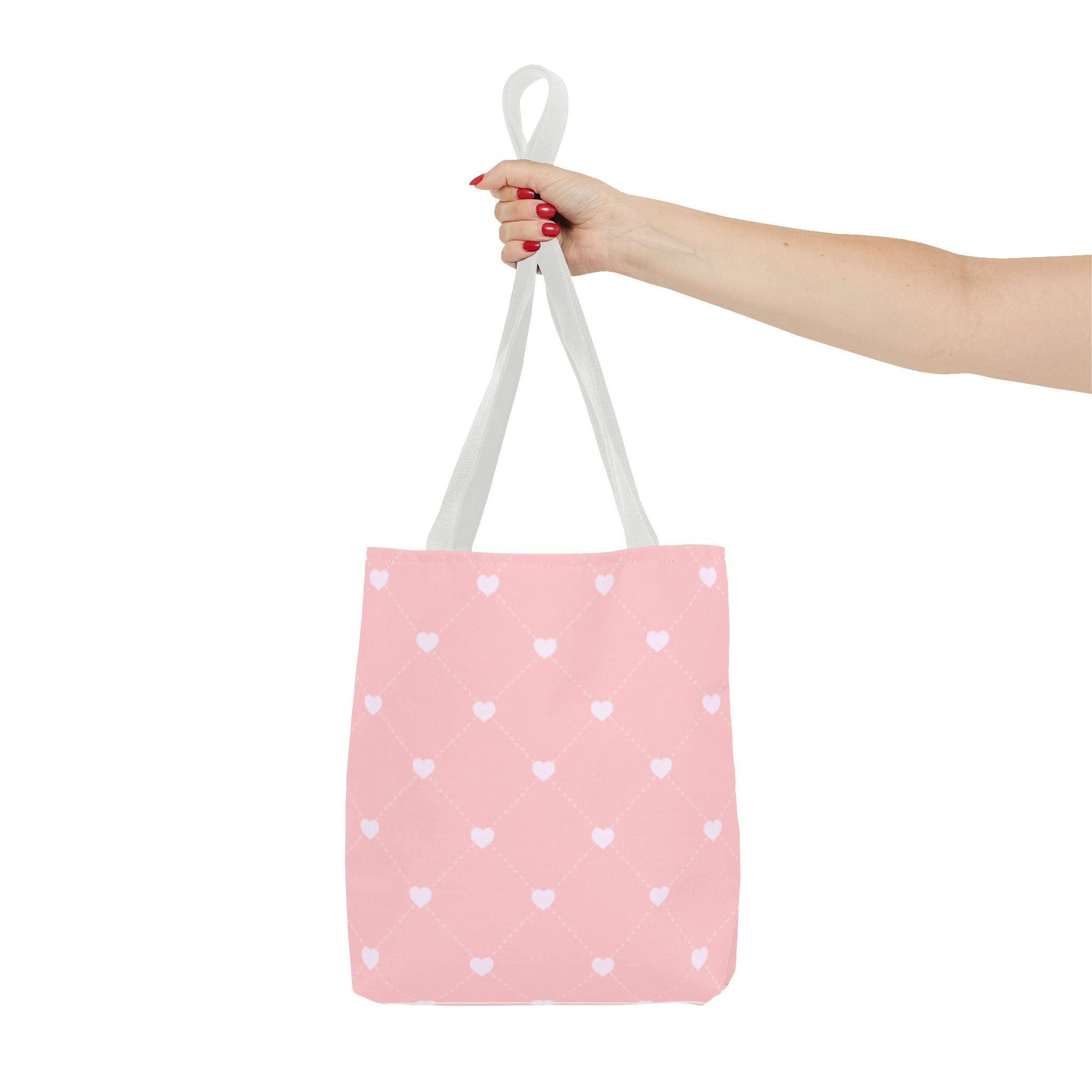 Pink Heart Pattern Tote Bag — Cute Pink AOP Shopper for Everyday Use