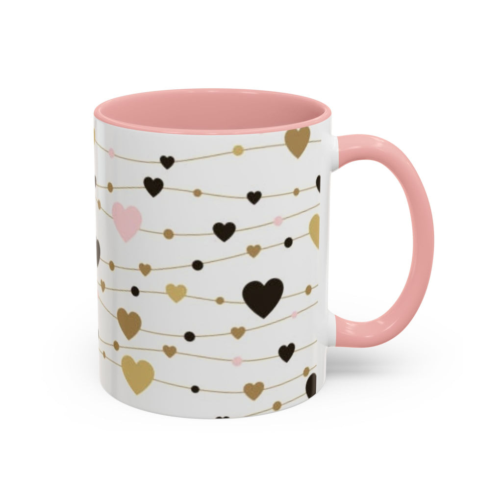 Heart Garland Accent Coffee Mug — Pink & Gold Valentine Ceramic