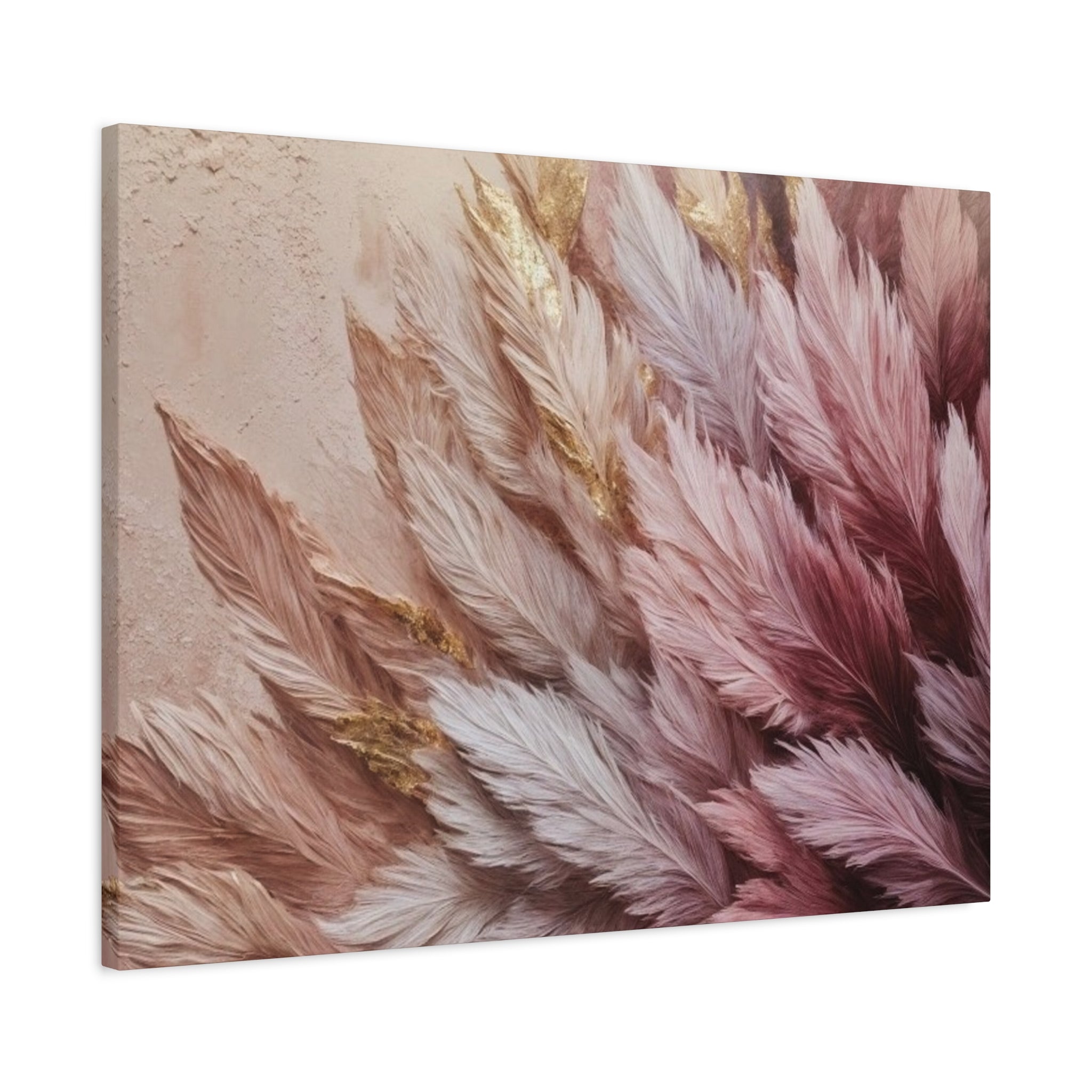 Feathered Pampas Wall Art Canvas — Blush Pink Botanical Decor, Matte Stretched 1.25"