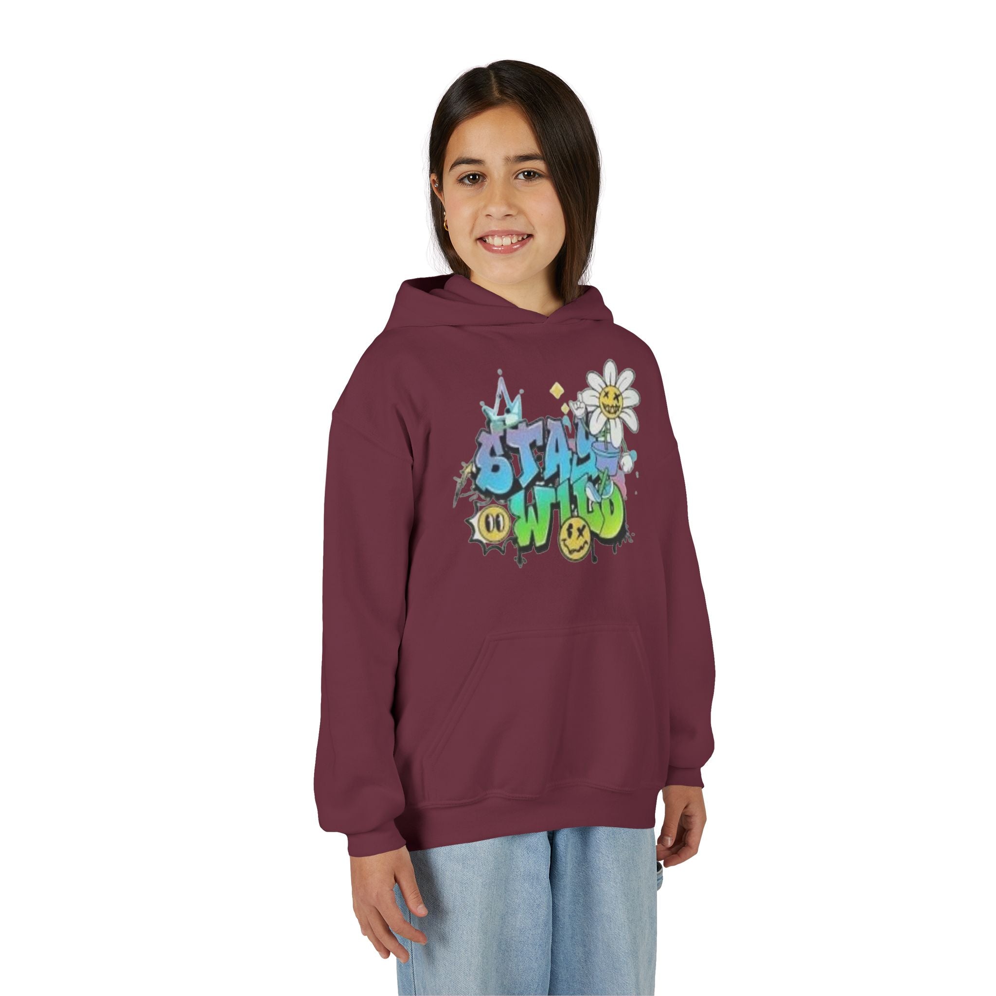 Youth Hoodie — "Stay Wild" Graffiti Daisy Streetwear
