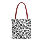 Heart Pattern Tote Bag — Black & White Hand-Drawn Hearts All-Over Print
