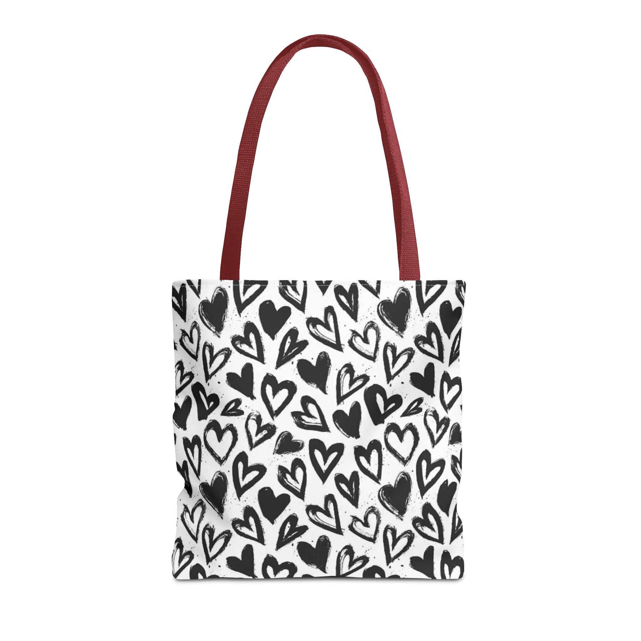 Heart Pattern Tote Bag — Black & White Hand-Drawn Hearts All-Over Print