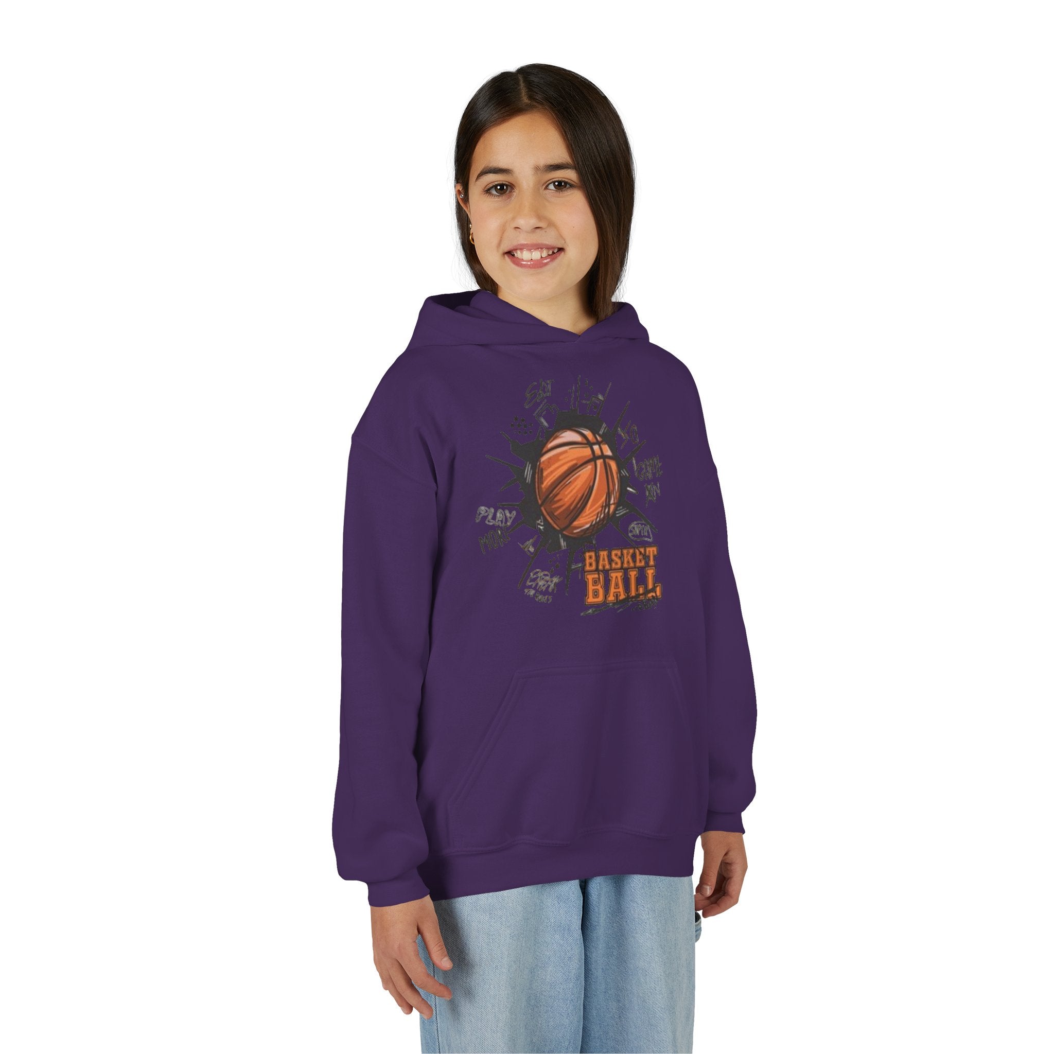 Youth Basketball Hoodie – "Basket Ball" Graphic Pullover for Kids