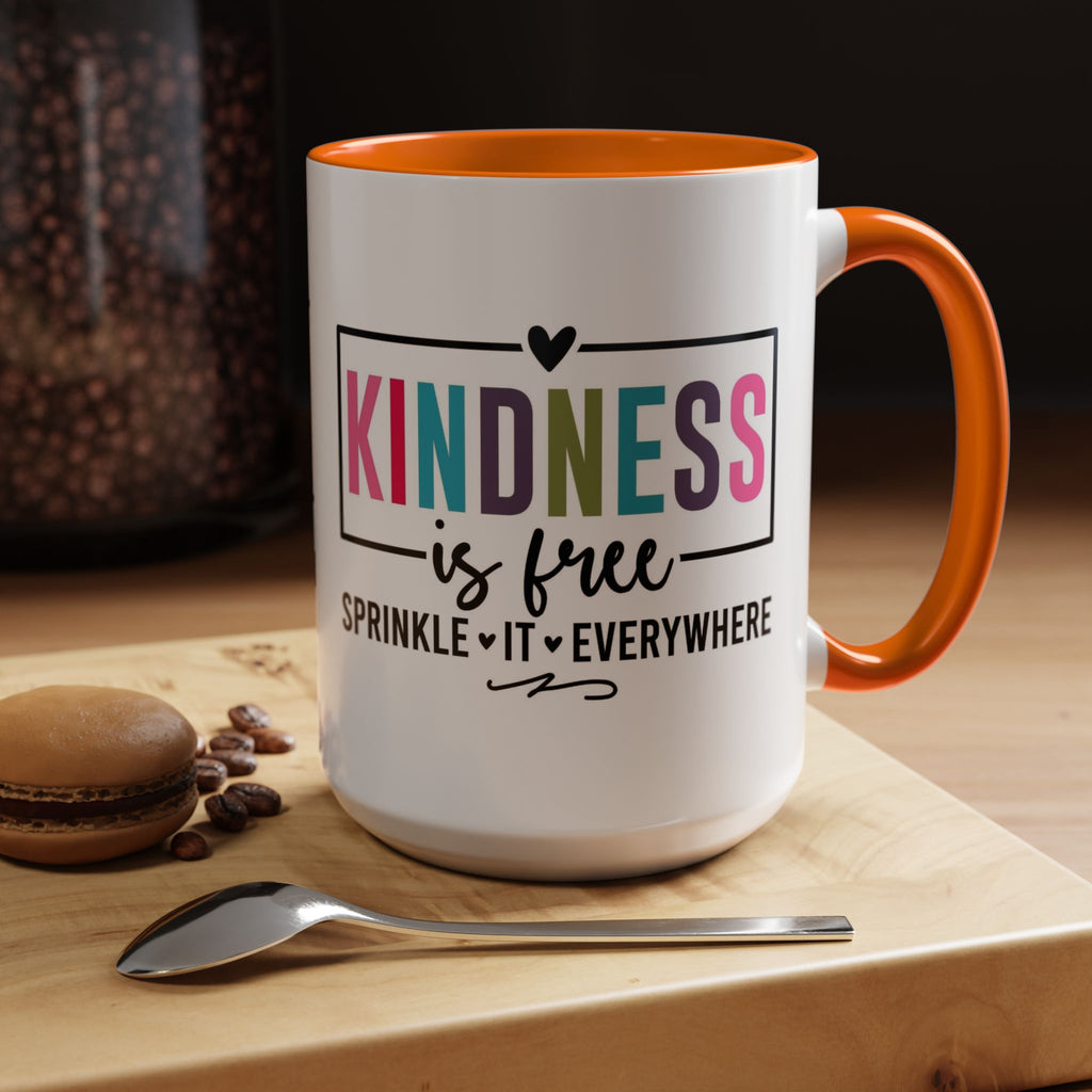 Kindness Is Free Accent Coffee Mug — Inspirational Pink Interior 11/15oz