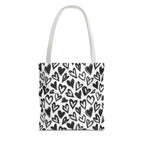 Heart Pattern Tote Bag — Black & White Hand-Drawn Hearts All-Over Print