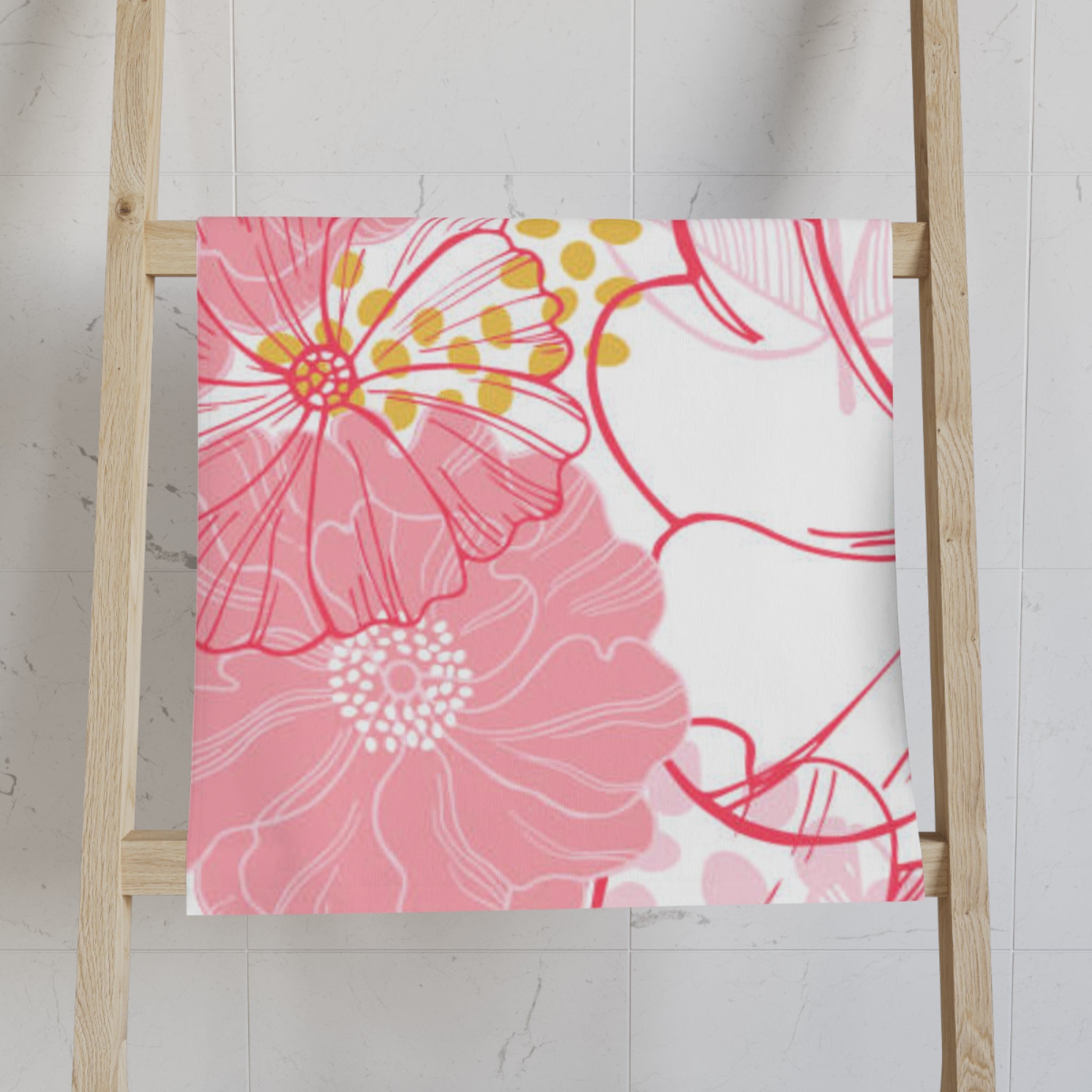 Pink Floral Hand Towel — Modern Botanical Kitchen & Bath Accent