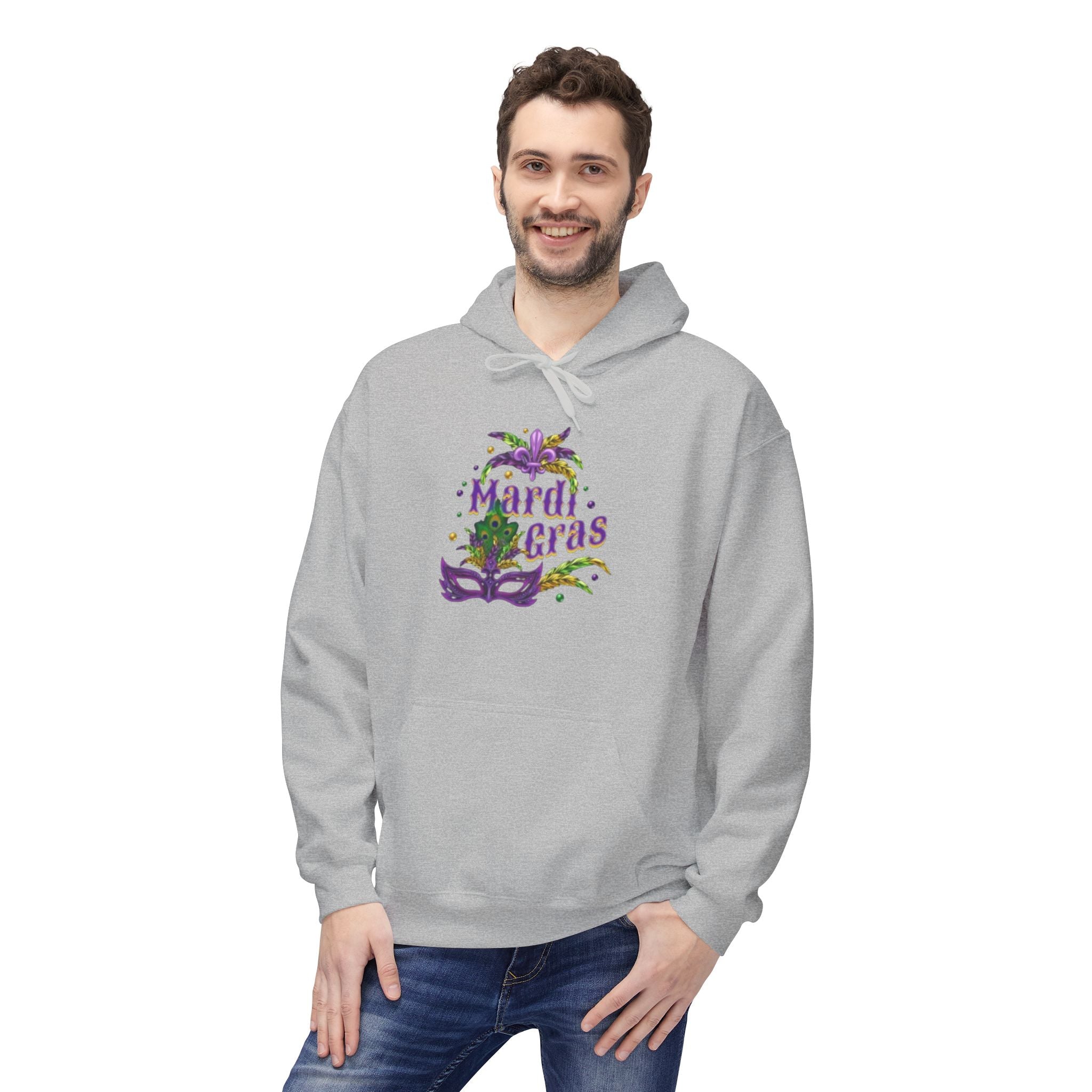 Mardi Gras Mask Hoodie — Purple Green Gold Carnival Pullover