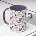 Heart Pattern Accent Coffee Mug — Pink & Navy Love Design (11/15 oz)