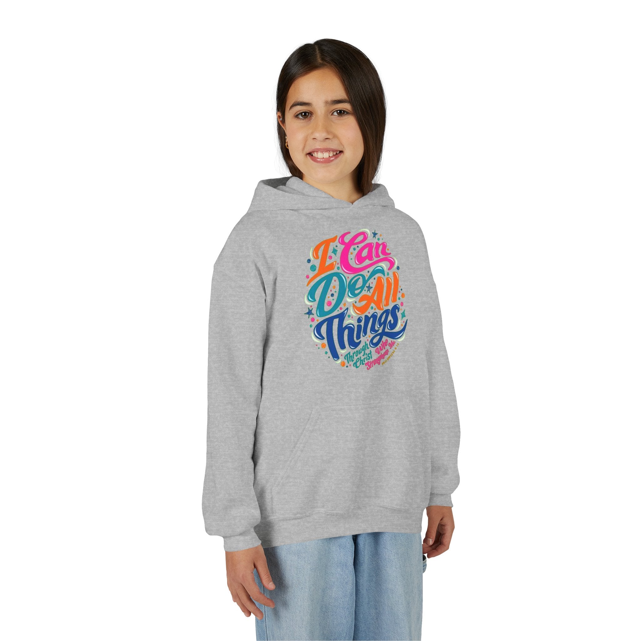 Youth Hoodie — "I Can Do All Things" Inspirational Christian Sweatshirt
