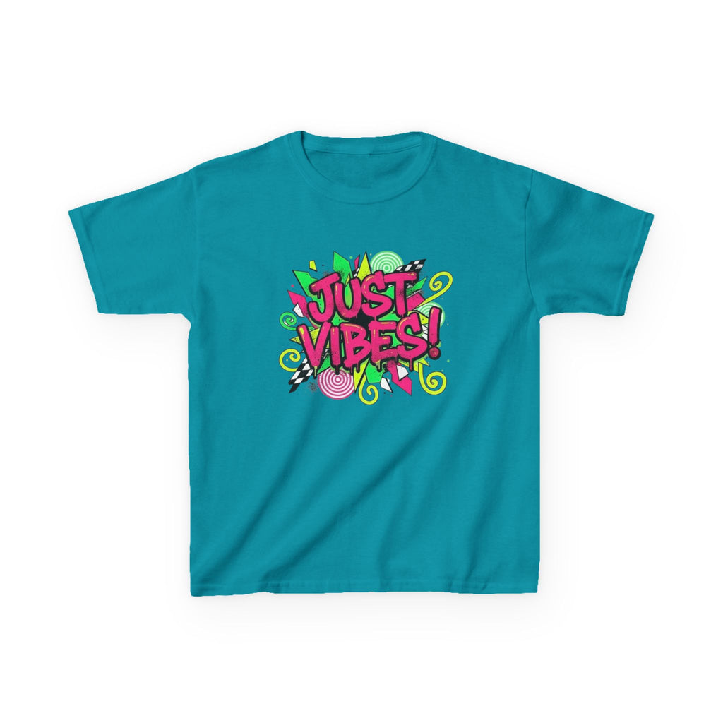 Kids T‑Shirt — "Just Vibes" Neon Graffiti Graphic Tee for Playful, Trendy Kids