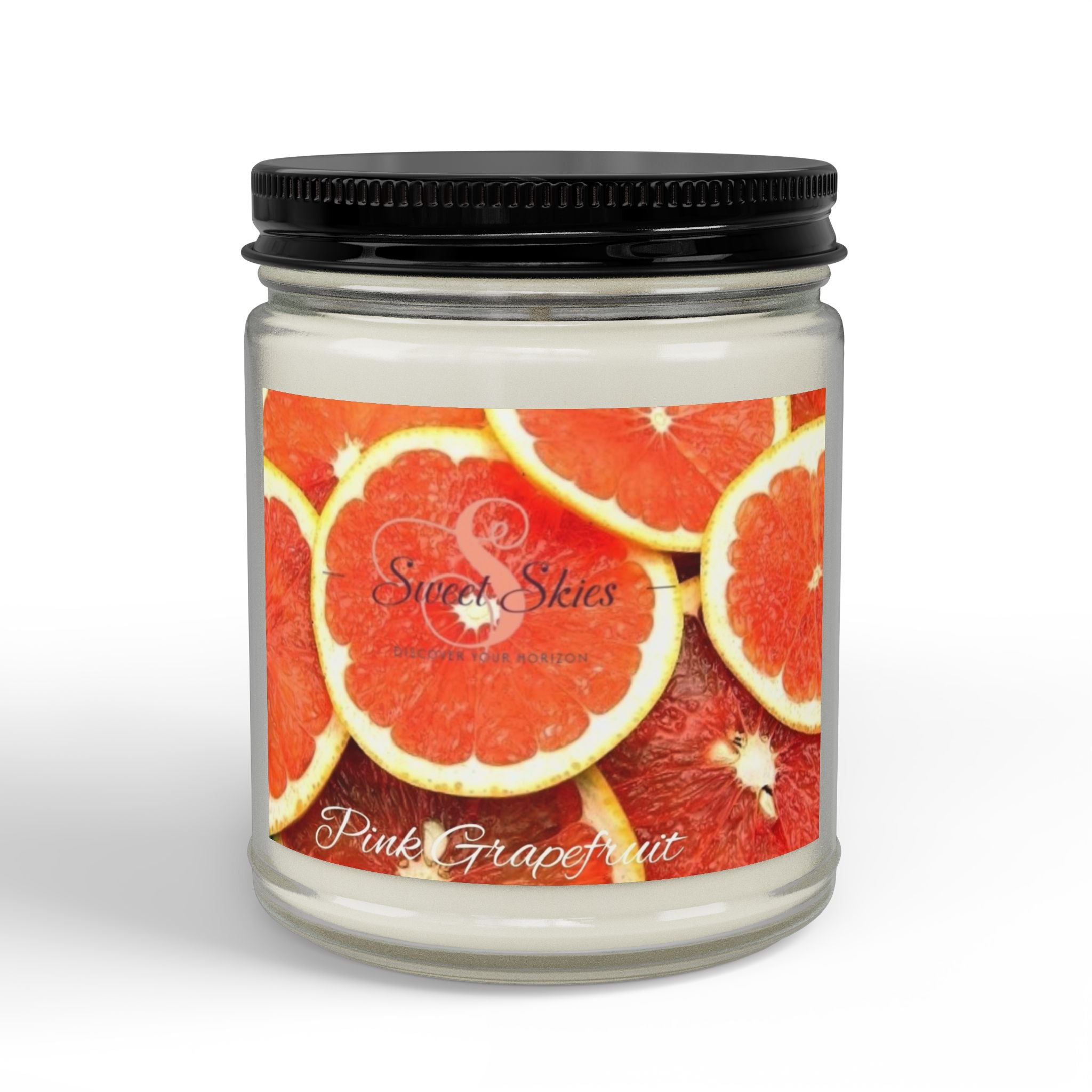 Pink Grapefruit Soy Candle Jar (9oz) — Scented Soy Candle with Black Lid