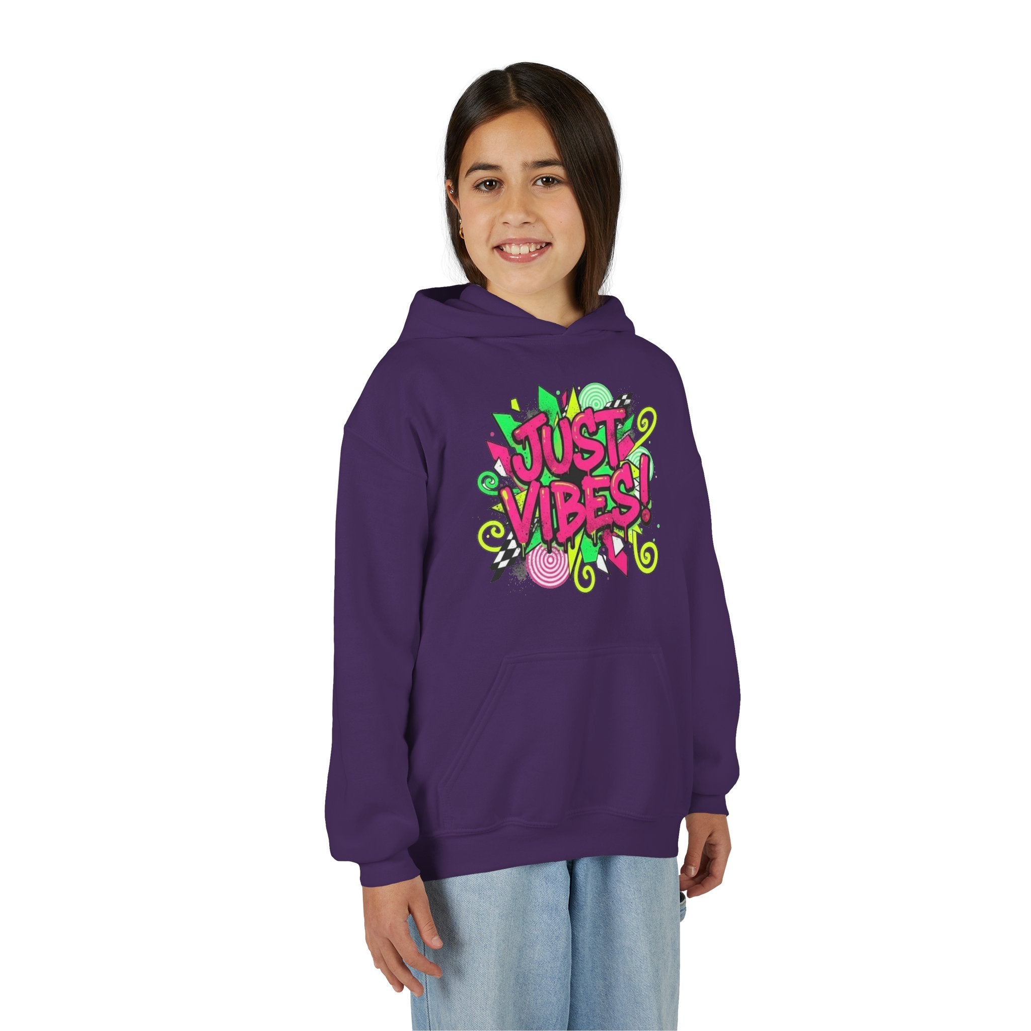 Youth Hoodie - "Just Vibes" Neon Graffiti Pullover