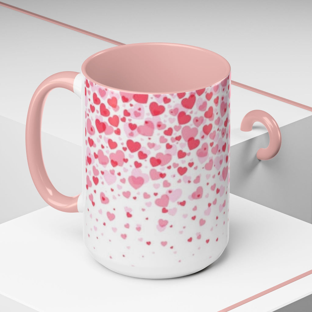 Heart Confetti Accent Coffee Mug — Pink Valentine’s Day Gift (11/15oz)