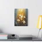 Golden Floral Canvas Print – Abstract White Flowers on Matte Stretched Canvas