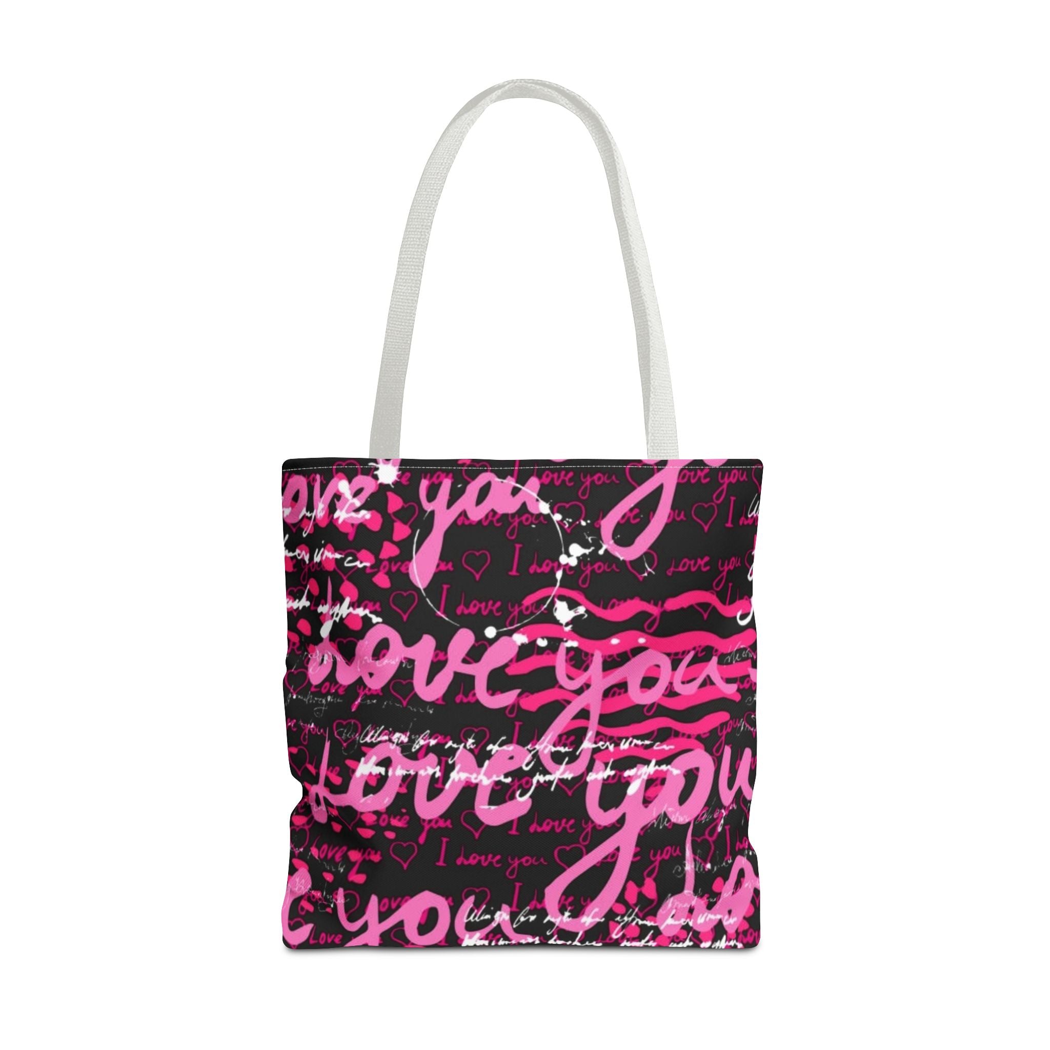 Love You Script Pattern Tote Bag – Pink Graffiti All-Over Print