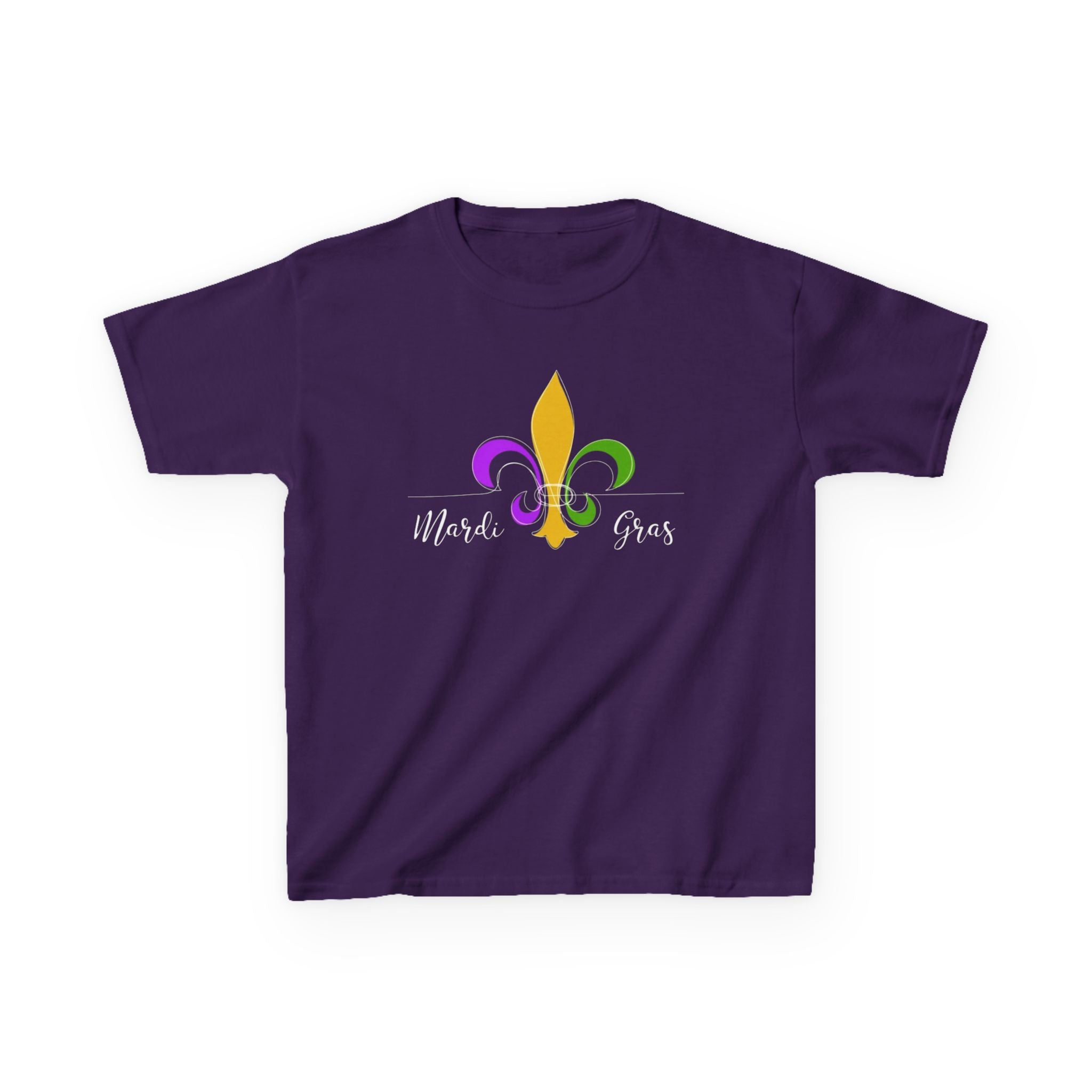 Kids Tee — Mardi Gras Fleur-de-Lis Carnival Shirt (Purple Green Gold)