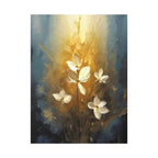 Golden Floral Canvas Print – Abstract White Flowers on Matte Stretched Canvas