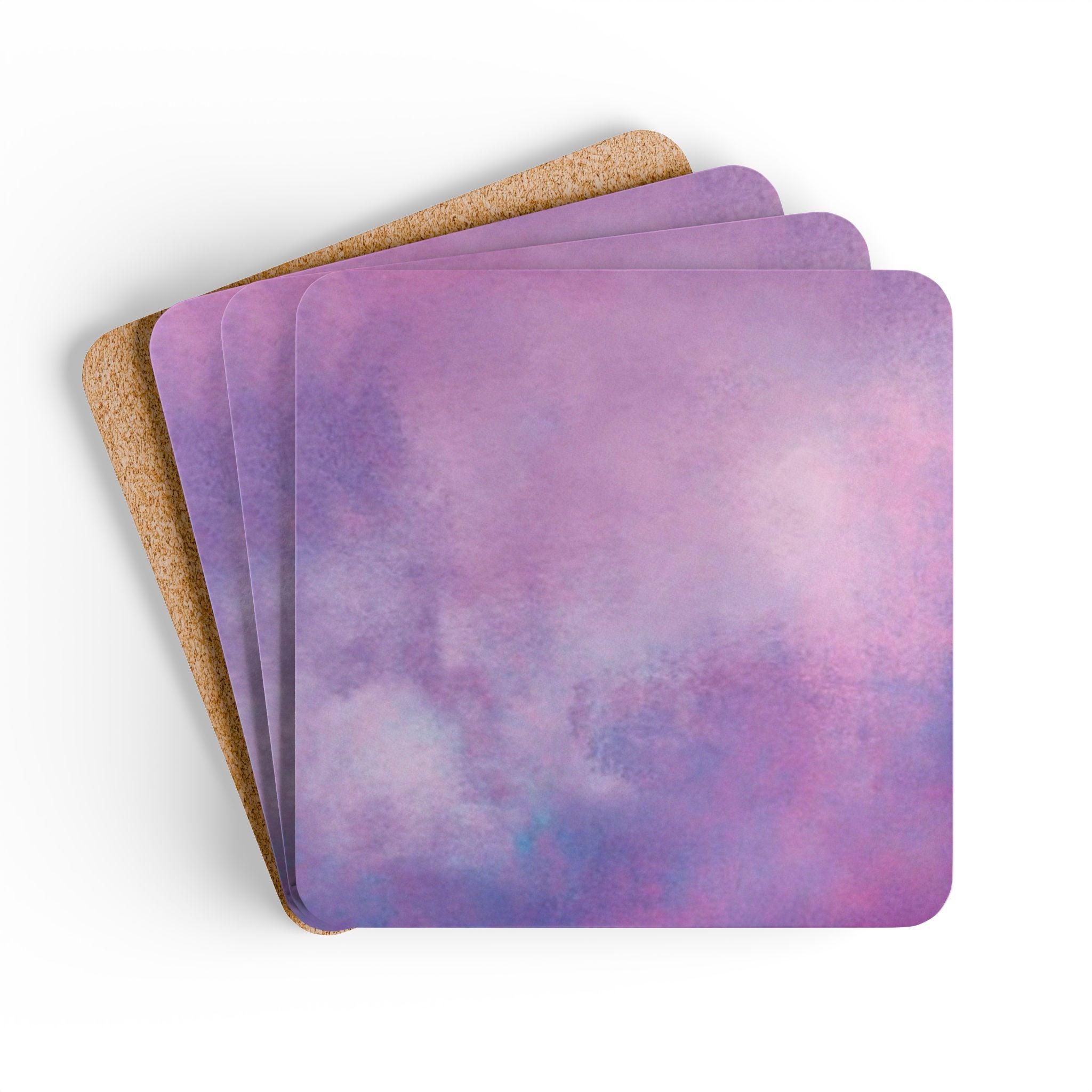 Pastel Purple Watercolor Coaster Set — Cork Back Drink Coasters