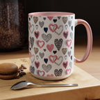Heart Pattern Accent Coffee Mug — Pink & Navy Love Design (11/15 oz)