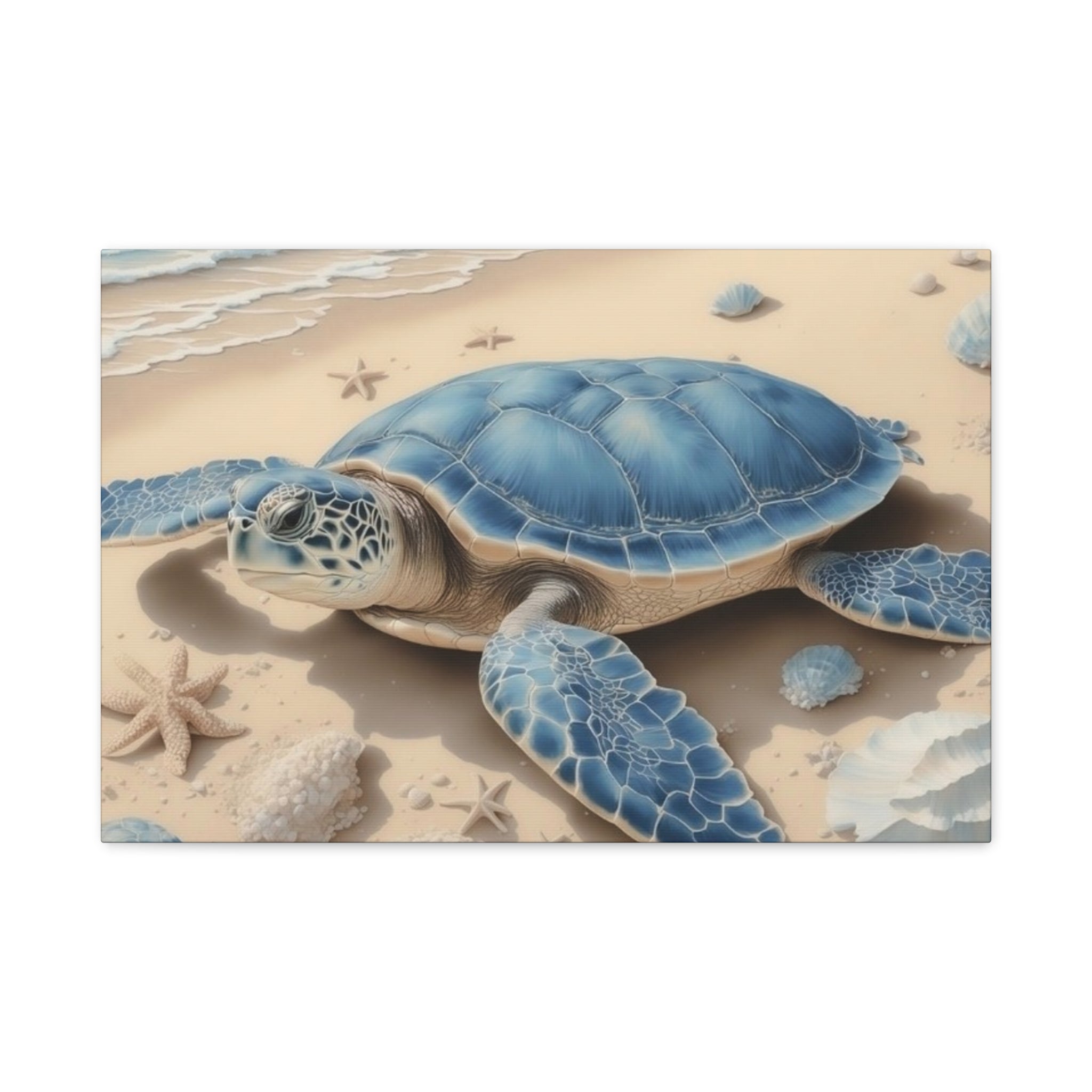 Blue Sea Turtle Canvas Art — Coastal Beach Wall Decor