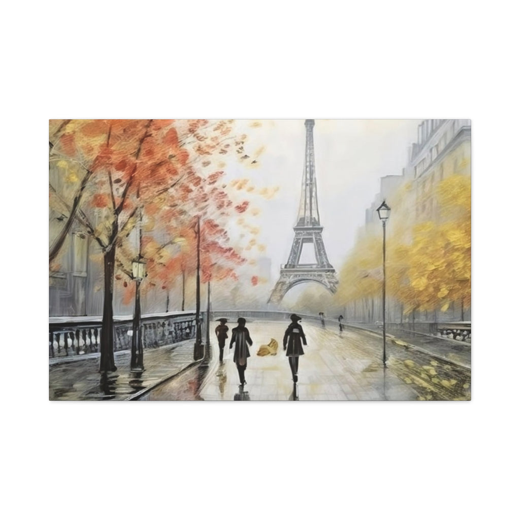 Paris Eiffel Tower Autumn Street Matte Canvas Wall Art, Stretched 1.25"