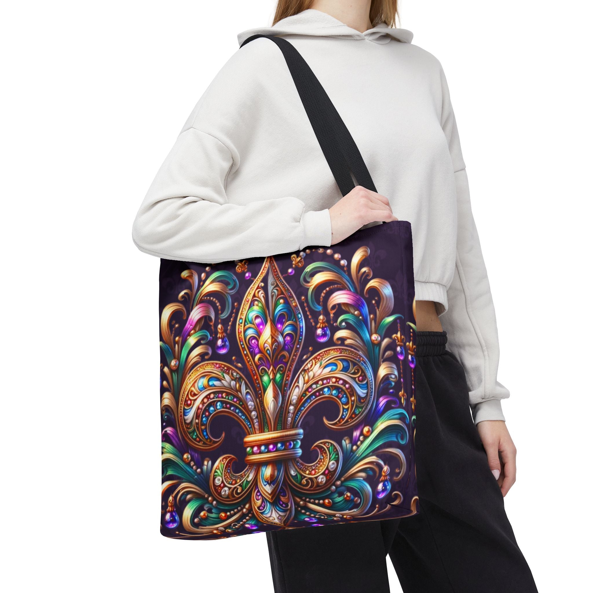 Fleur-de-Lis Jewel Tote Bag — Colorful Mardi Gras Boho Carryall