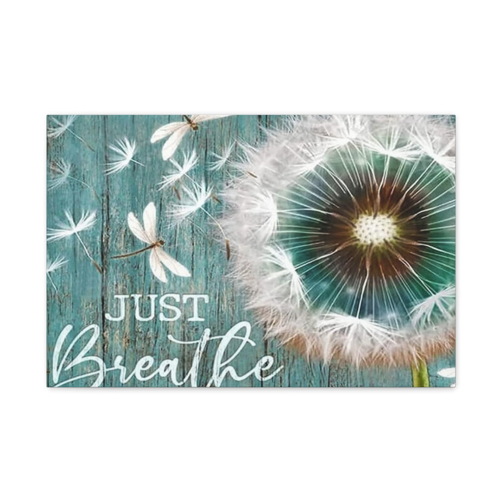 Canvas Wall Art — "Just Breathe" Dandelion Rustic Teal