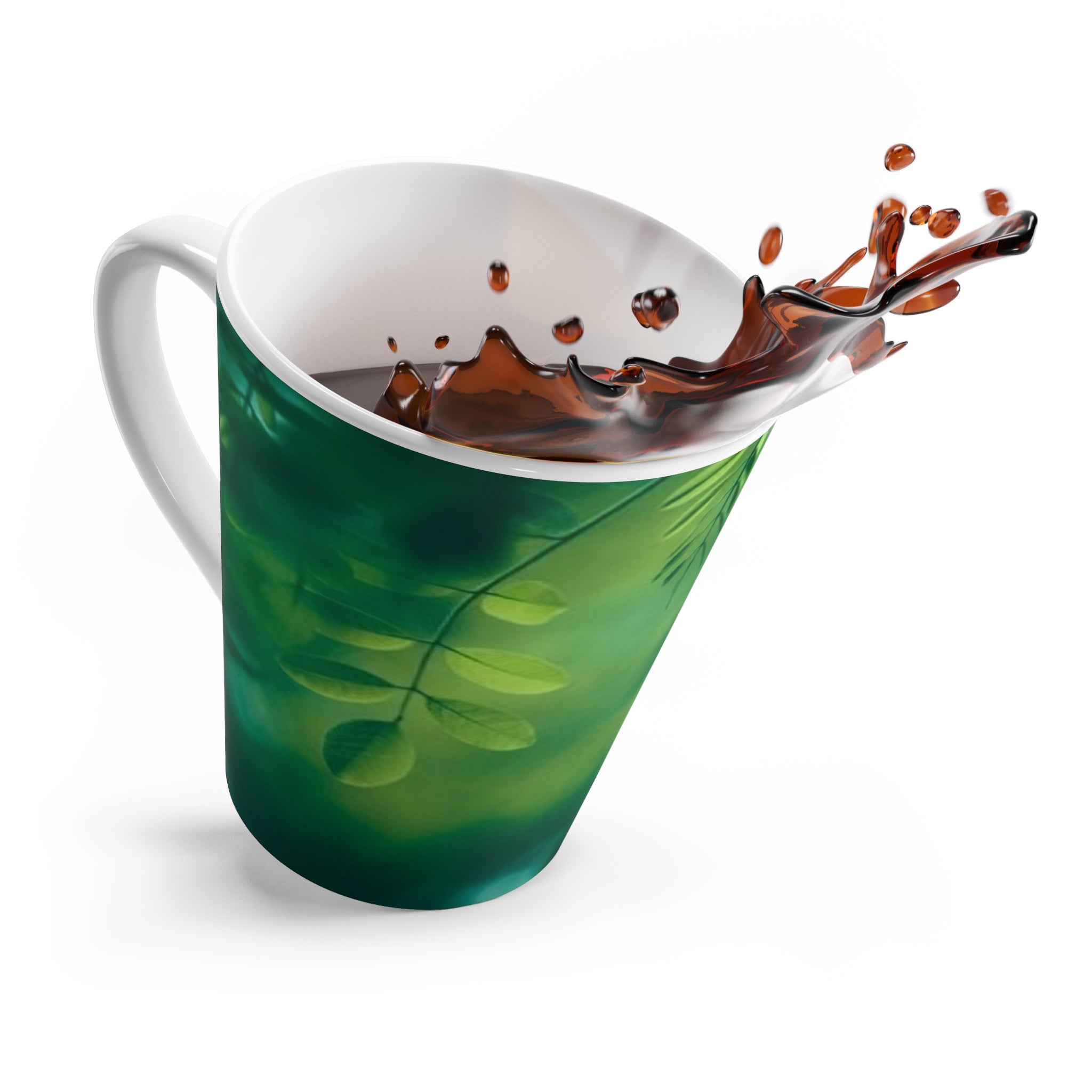 Green Leaves Latte Mug — Serene Botanical Coffee Cup