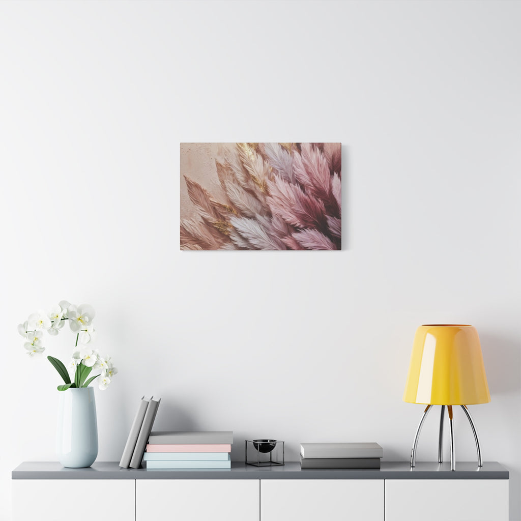 Feathered Pampas Wall Art Canvas — Blush Pink Botanical Decor, Matte Stretched 1.25"