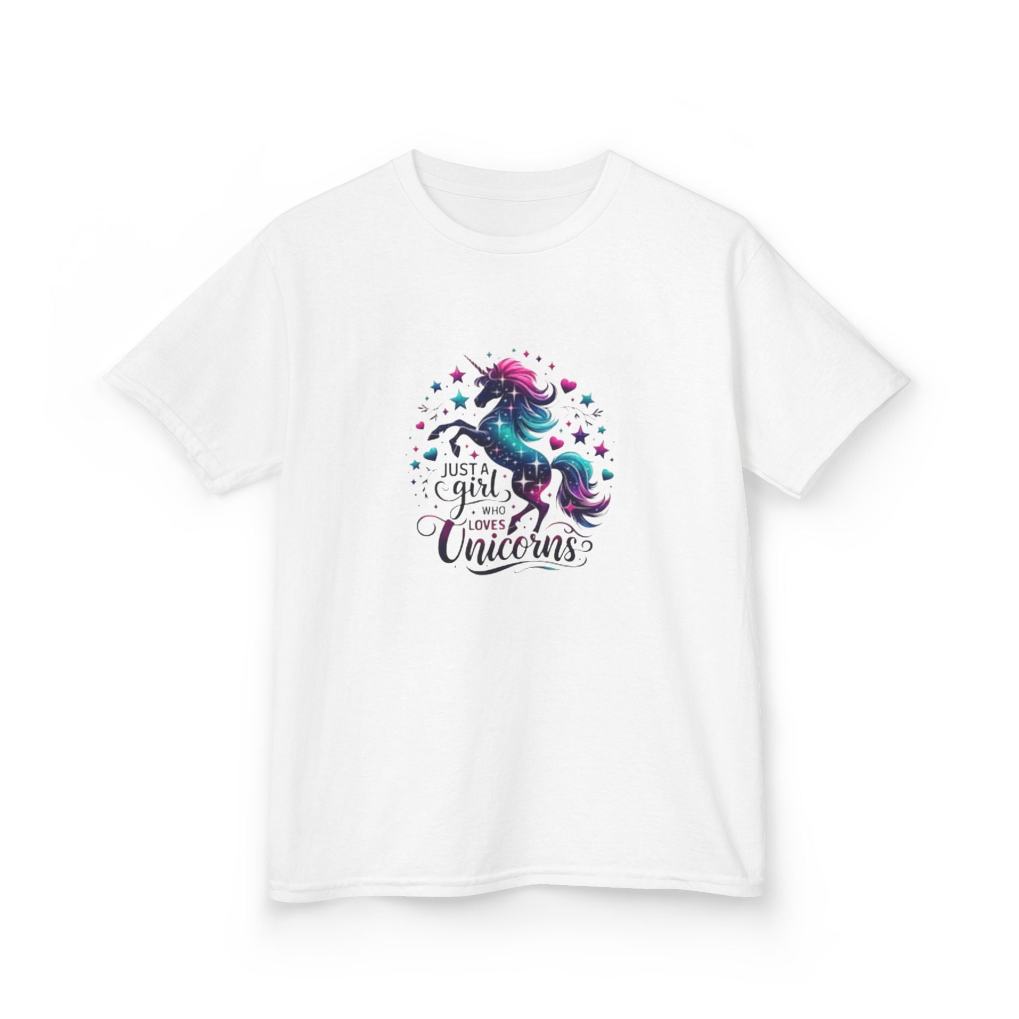 Kids T-Shirt — Colorful Unicorn “Just a Girl Who Loves Unicorns” Graphic Tee