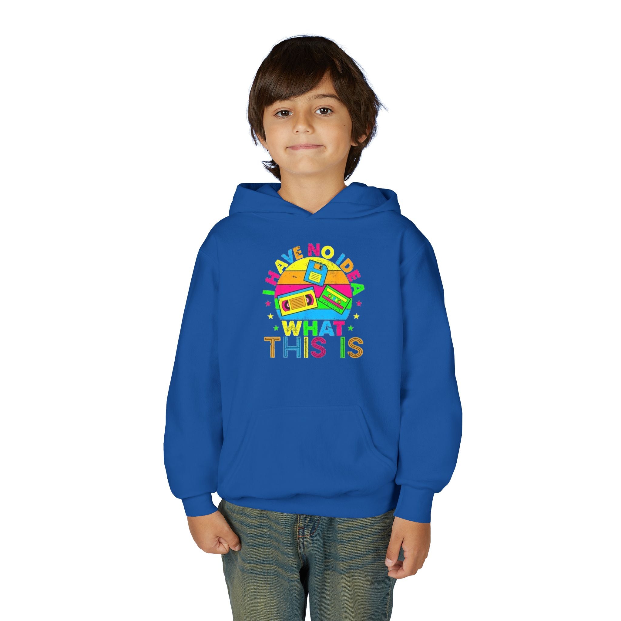 Youth Hoodie — Colorful Retro Cassette 'I Have No Idea What This Is' Graphic