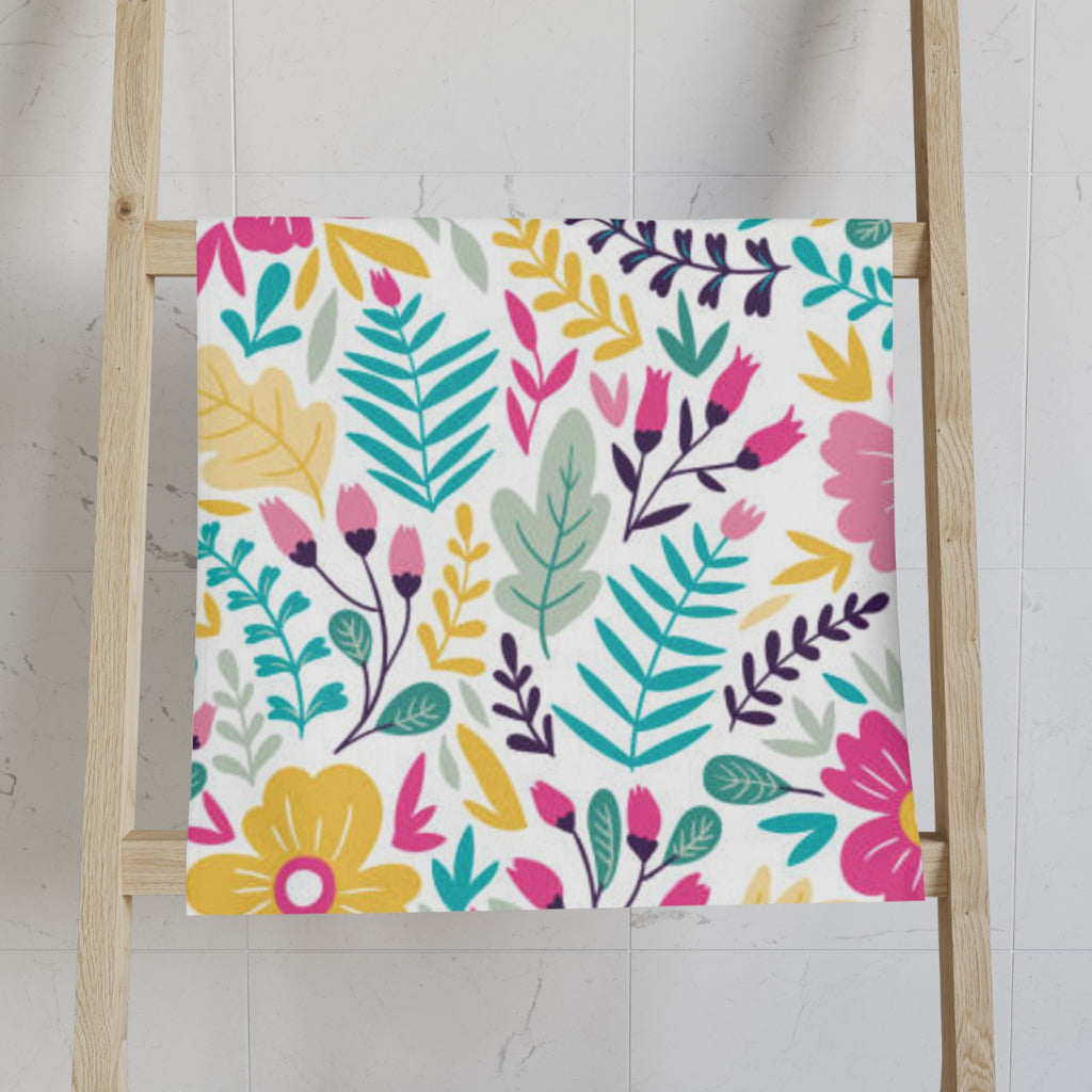 Floral Spring Bouquet Hand Towel — Bright Pink & Teal Kitchen Towel