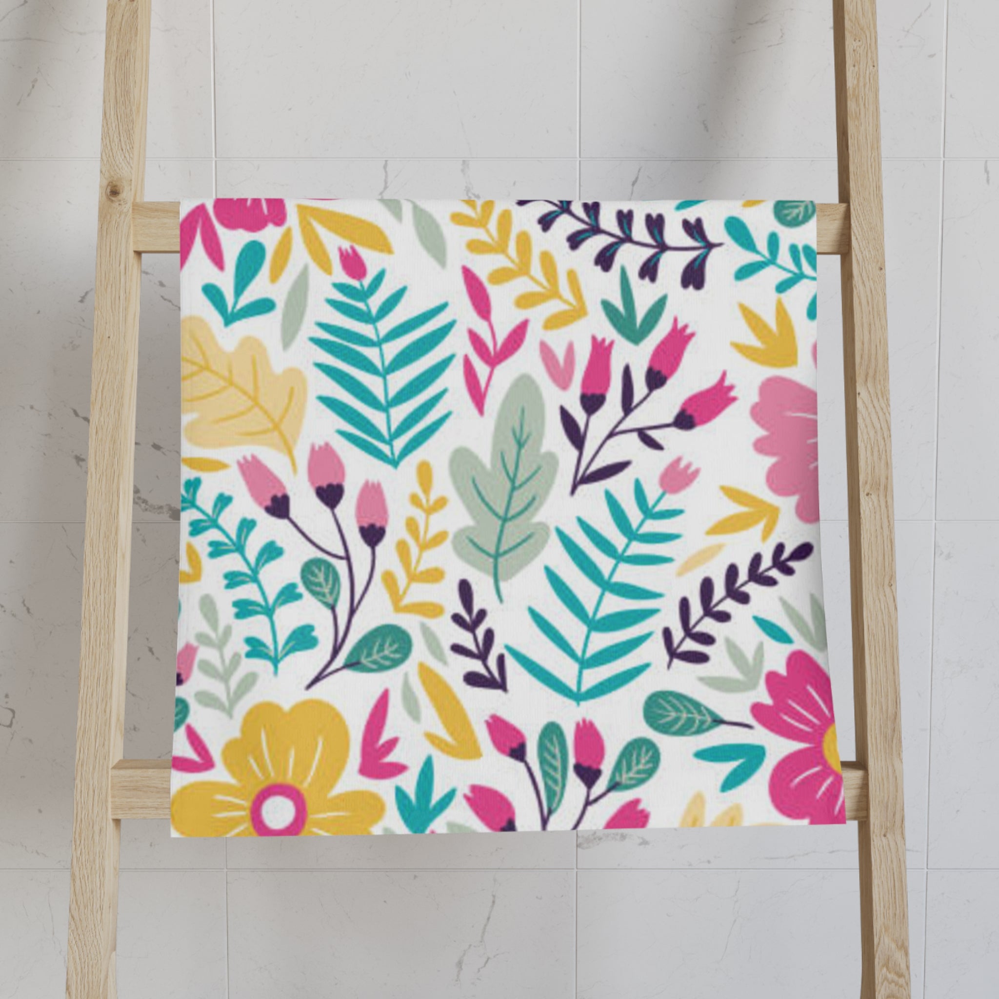 Floral Spring Bouquet Hand Towel — Bright Pink & Teal Kitchen Towel