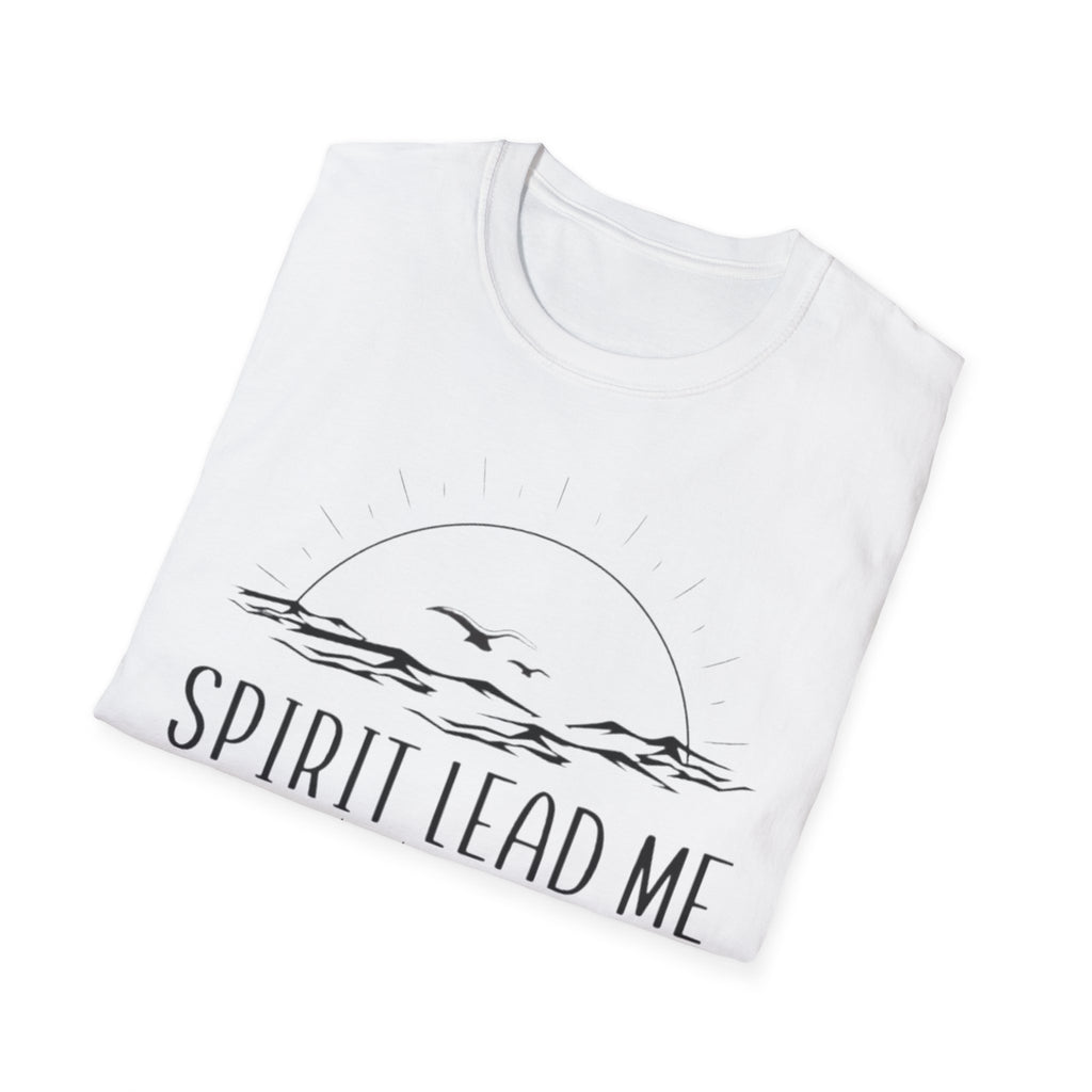 T-Shirt — "Spirit Lead Me" Faith Graphic Tee with Sunset & Birds
