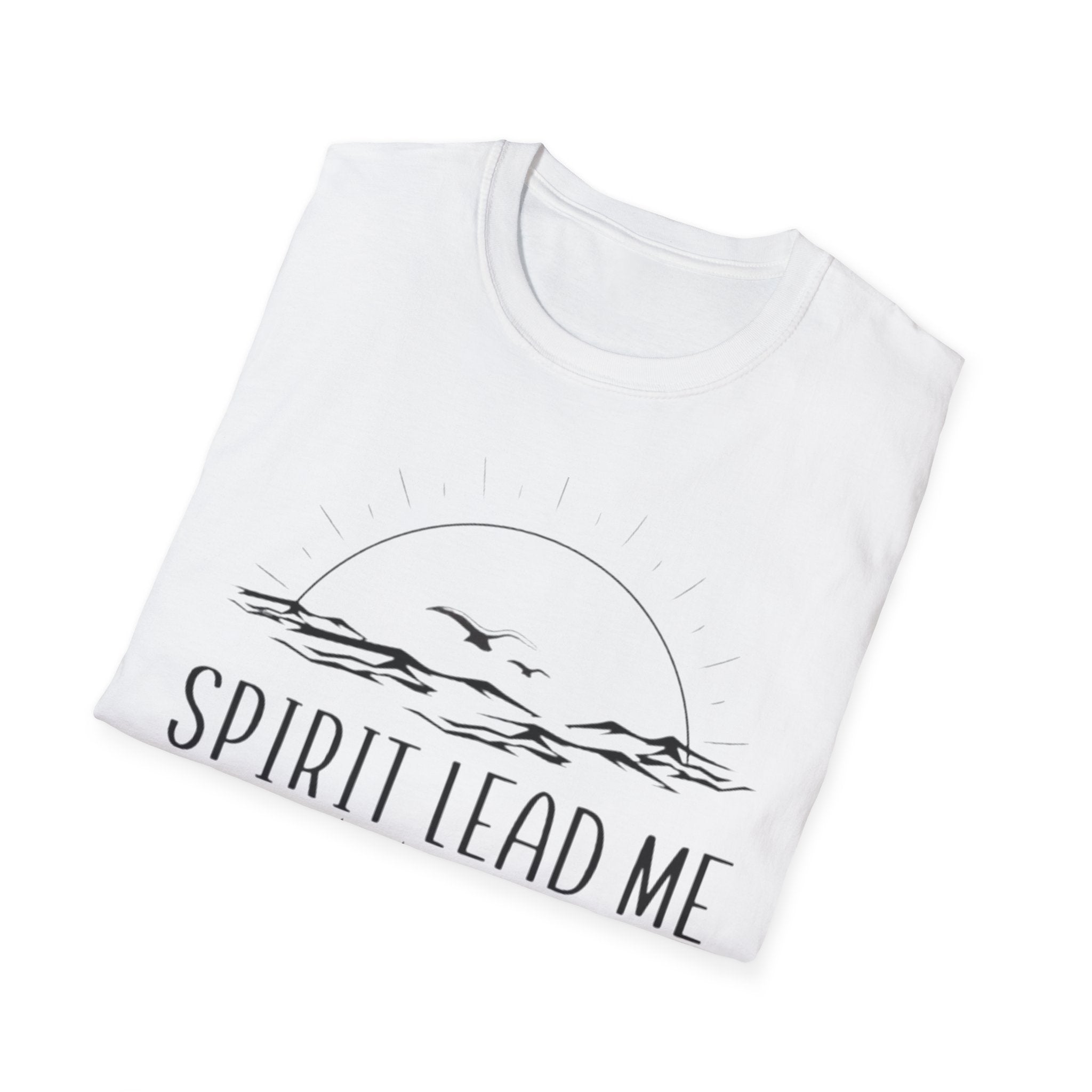 T-Shirt — "Spirit Lead Me" Faith Graphic Tee with Sunset & Birds