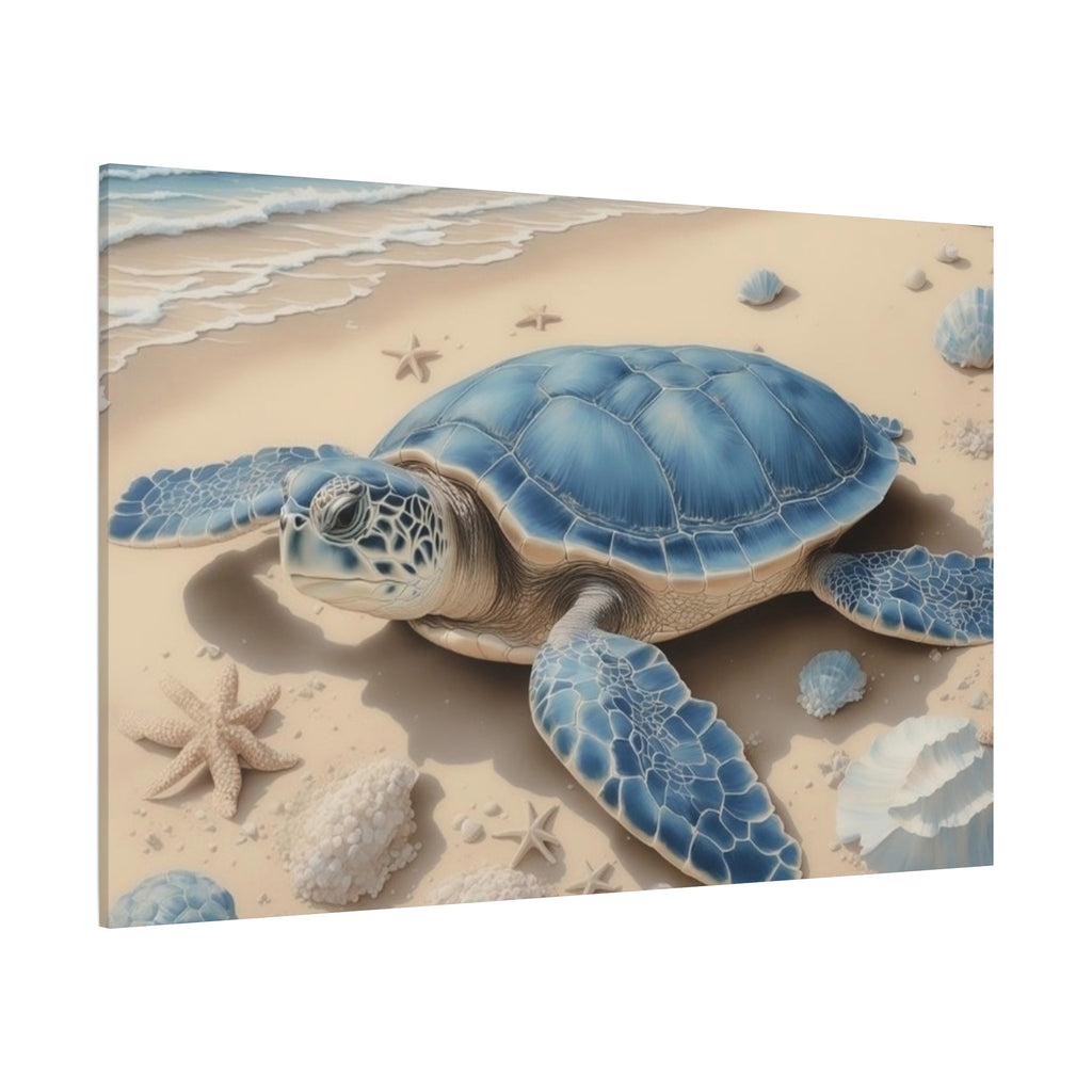 Blue Sea Turtle Canvas Art — Coastal Beach Wall Decor